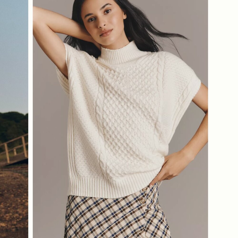 Anthropologie Cream Cable Knit Sweater